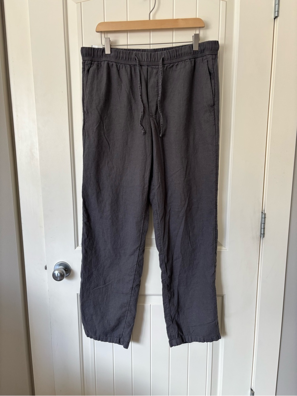 H&M Relaxed Fit Linen Blend Pants Grey Size L Drawstring Waist Casual Flowy - Picture 4 of 5